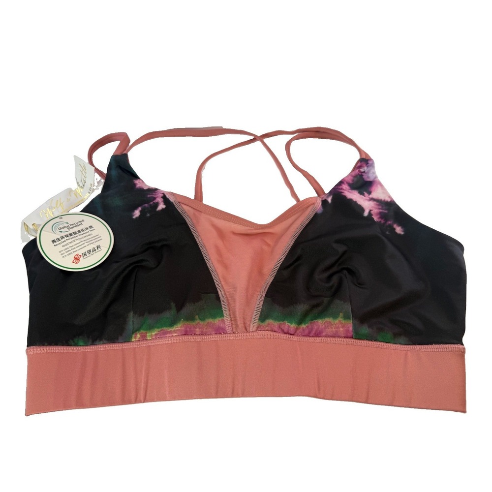 Wolf & Whistle Strappy Back Yoga Sports Bra Top Abstract Tie Dye Pink NWT 10